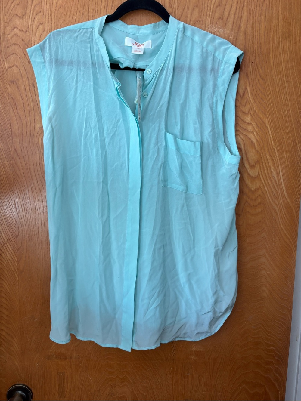 Joe Fresh Aqua Sleeveless Button-Front silk Blouse XL
